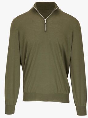 Brunello Cucinelli Olive Zip-Front Merino Sweater
